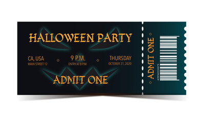 Halloween party green ticket with evil smile for admit one 