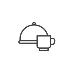 Breakfast service line icon. linear style sign for mobile concept and web design. Food tray with coffee cup outline vector icon. Symbol, logo illustration. Vector graphics