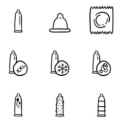 Vector Set of Doodle Condom Icons