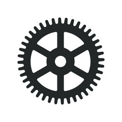 Cogwheel icon. Sprocket wheel logo. Settings button sign. Mechanic gear symbol. Black silhouette isolated on white background. Vector illustration image.