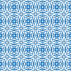 Watercolor medallion seamless border. Blue 