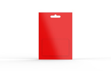 Red gift card in blister pack mockup template on isolated white background, ready for your design presentation, 3d illustration