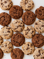 Chocolate chip cookies on white background 