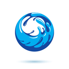 Sea wave splash vector logo. Pure water as the driving force for human activity theme.
