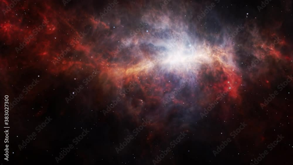 Wall mural seamless loop space flight into the dusty side of the sword of orion. 4k 3d rendering. flight throug