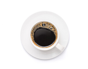 Fototapeta na wymiar Flat lay (top view) White cup of black coffee isolated on white background. with clipping path.
