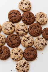 chocolate chip cookies on white background