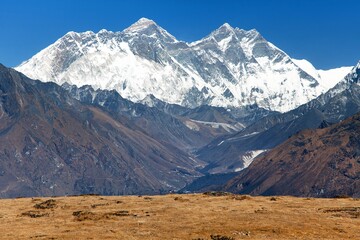 Mount Everest, Nuptse rock face and Mount Lhotse Nepal