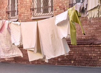 Laundry drying on the street.