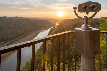 Basteiaussicht, Sonnenuntergang im Elbsandsteingebirge, Nationalpark Sächsische Schweiz