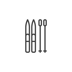 Ski and sticks line icon. linear style sign for mobile concept and web design. Skiing equipment outline vector icon. Symbol, logo illustration. Vector graphics