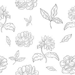 Fototapeta premium Floral raster seamless pattern. Floral botanical motifs. Illustration with flowers can be used for wallpapers, pattern fills, web page backgrounds,surface textures. Gorgeous floral arrangement