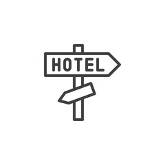 Hotel signpost line icon. linear style sign for mobile concept and web design. Hotel sign outline vector icon. Symbol, logo illustration. Vector graphics