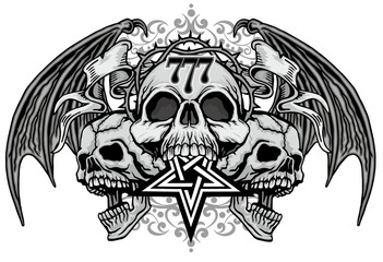 Gothic sign with skull and wings, grunge vintage design t shirts

