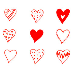 Heart doodles. Hand drawn hearts. Design elements for Valentine's day. Vector EPS 10.