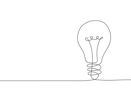Light bulb One line drawing on white background