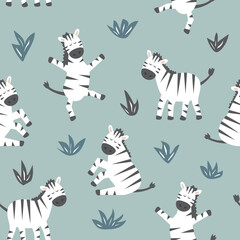 Childish seamless pattern with cute zebra. Creative texture for fabric and textile