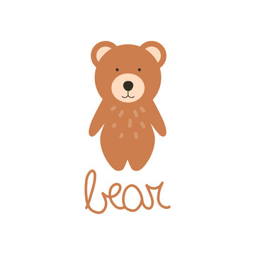 Cute vector bear. Flat style illustration and lettering. 