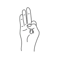 Mudra - Vayu. Hands vector illustration. Yogic hand gesture. Black and white linear style.