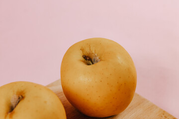 Apples harvested in autumn in orange colors. Harvest concept.