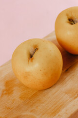 Apples harvested in autumn in orange colors. Harvest concept.