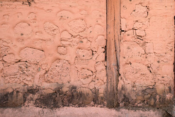 Grunge brick and stone texture background stone with boards.