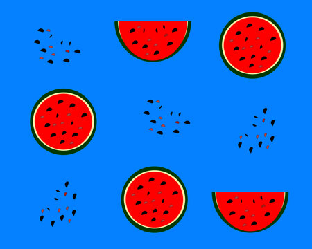 watermelon and seeda on blue background