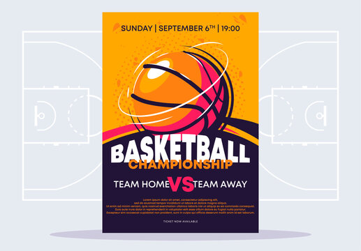 Vector illustration of a poster template for a basketball tournament, an image of a basketball on a poster