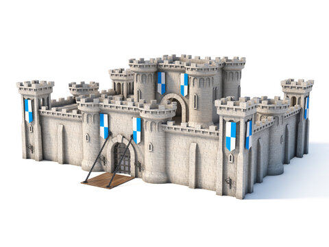 Middle ages castle, medieval fortress 3d rendering