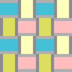 Interlacing Lines Maze Lattice. Ethnic Monochrome Texture. Seamless pink, green, yellow and blue pattern