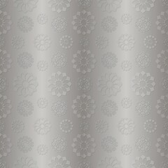 Design on Christmas paper in silver. Christmas paper for printing. Silver seamless pattern.Background with Christmas snowflakes.Imitation of metal foil...