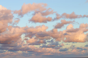Sunset sky at sea. Dramatic sunset clouds in the Baltic Sea view from the ferry