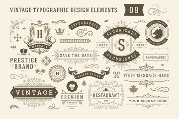 Fototapeta Vintage typographic design elements set vector illustration. obraz