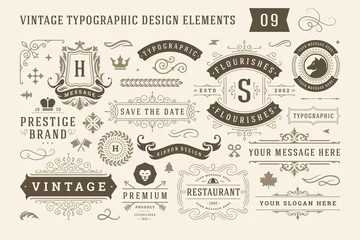 Fotobehang Vintage typographic design elements set vector illustration. © provectors