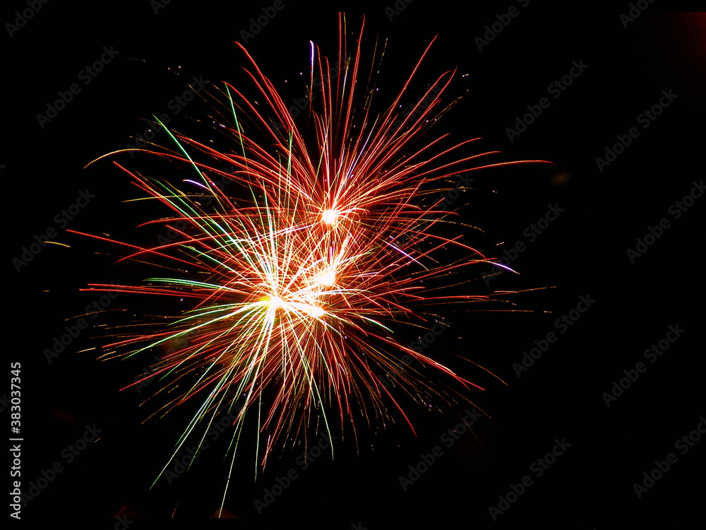 Wall mural real fireworks in a black background, easy to use