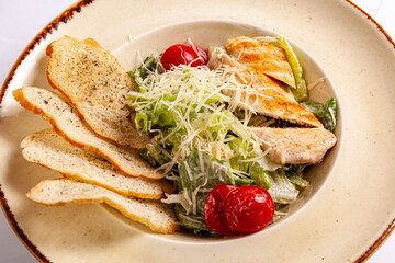 Caesar salad in a beautiful plate