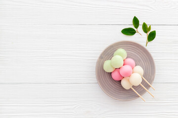Japanese three colored dumplings Dango, top view