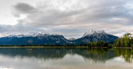 Amazing views from the Forggensee lake in Germany with view of neuschwanstein castle 