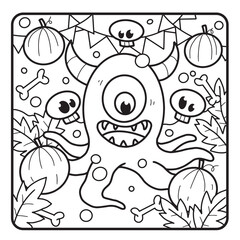 Fototapeta premium Halloween Coloring Page for Kids 