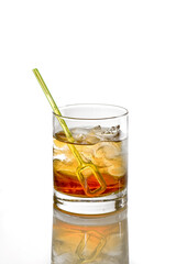 Fototapeta na wymiar Godfather Cocktail with ice cubes in whiskey glass isolated on white