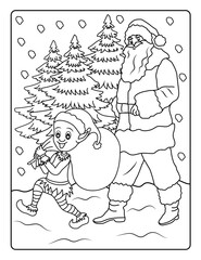 Fototapeta na wymiar Christmas Coloring Page for Kids 