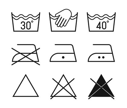 Laundry care symbols. Black color icons set isolated on white background