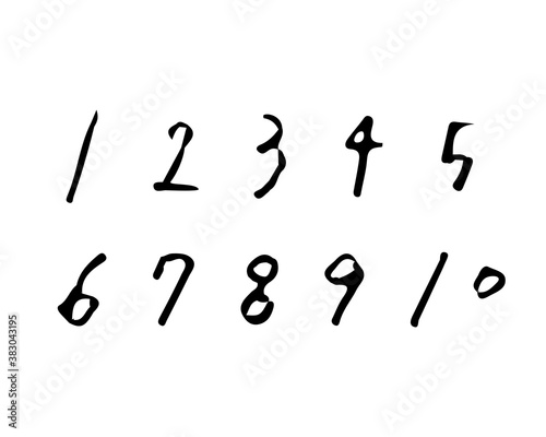 手書きのおしゃれな数字のイラストのセット おしゃれ 番号 数 フォント カリグラフィー 筆記体 1 Wall Mural Yugoro