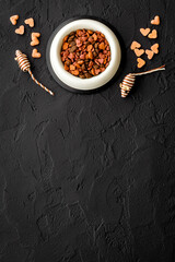 Pet food and cat treats, overhead view