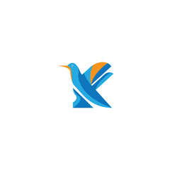 Bird logo initials K, creative color design vector illustration