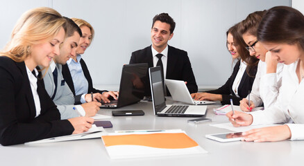 Meeting of clerks in conference room