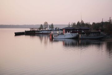 Fototapeta na wymiar Marina with boats at sunset
