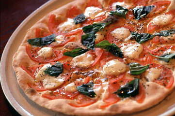 トマトとモッツアレラチーズのピザ