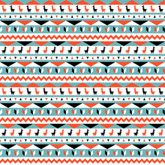 Seamless pattern with llama. Ethnic geometric striped background. Traditional colorful ornament. © Mrs Opossum