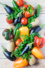 Fresh vegetables arranged in a group. Natural still life, healthy food